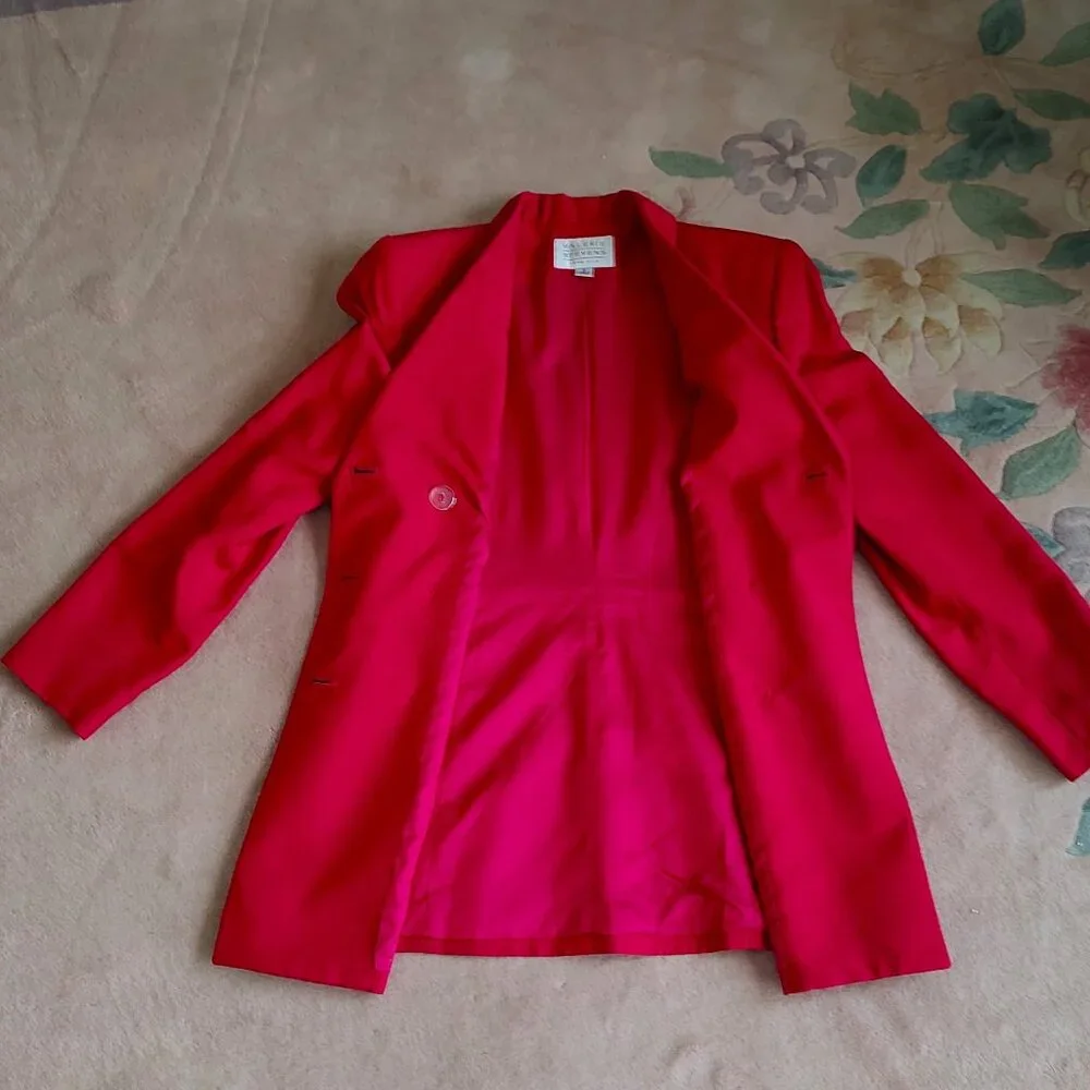 Vintage Red Valerie Stevens 100% Silk 2-Piece Skirt & Jacket Suit-Size 6 - Picture 9 of 11